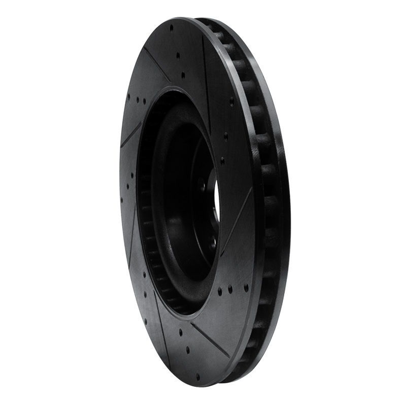 Ford Mustang Brake Rotor (1) - Front Left - R1 Concepts - Drilled & Slotted - Black - `15-`23